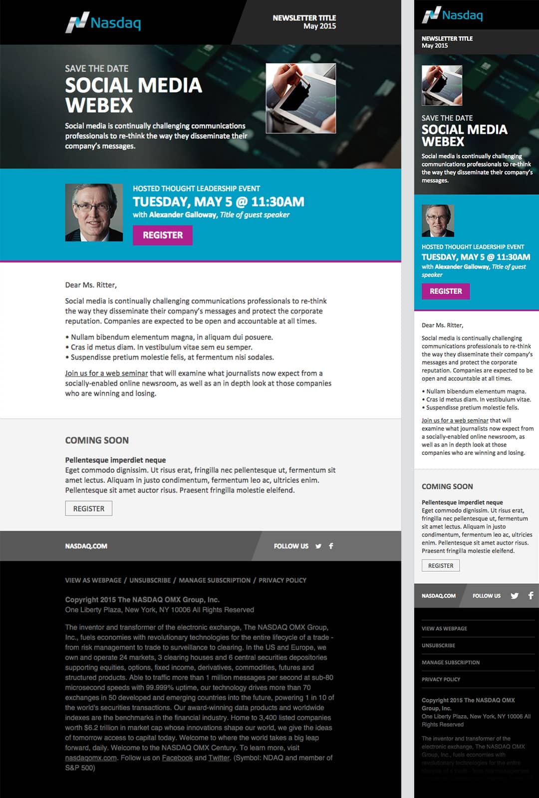 NASDAQ OMX responsive email designs